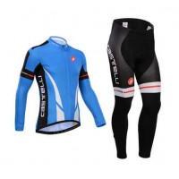 Castelli 2014 Fahrradbekleidung Radtrikot Satz Langarm und Lange Radhose blau X6RII
