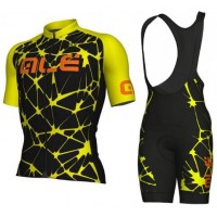 ALE SOLID Cracle Fluo yellow Fahrradbekleidung Satz Fahrradtrikot Kurzarm Trikot und Kurz Trägerhose F1VP6