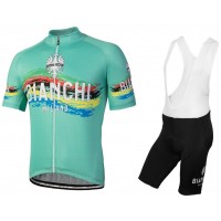 Bianchi Milano Fahrradbekleidung Satz Fahrradtrikot Kurzarm Trikot und Kurz Trägerhose M6KMP