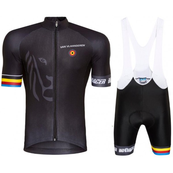 Bioracer Van Vlaanderen Schwarz 2018 Fahrradbekleidung Radtrikot Satz Kurzarm+Kurz Trägerhose ZMVDH
