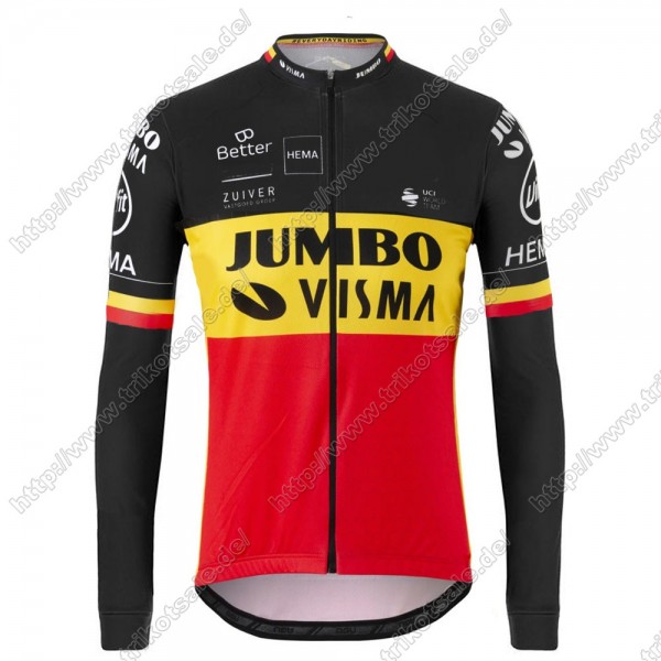 Jumbo Visma 2021 Belgium Fahrradbekleidung Radtrikot Langarm SFOHB