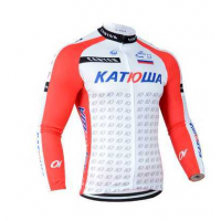 2014 Katusha Fahrradbekleidung Radtrikot Langarm Rot weiß AIQDR