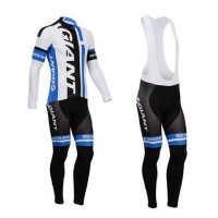 Giant 2014 Fahrradbekleidung Set Langarmtrikot+Lange Trägerhose blau weiß K3XJE