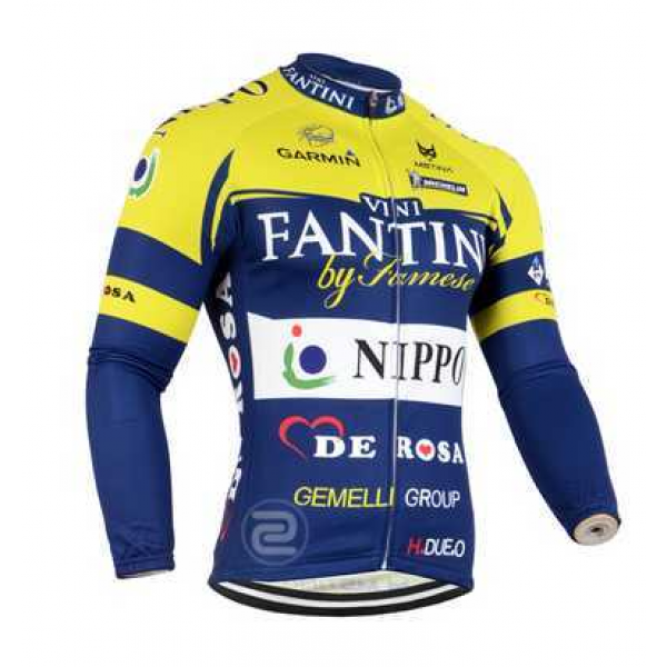 2014 FANTINI Fahrradbekleidung Radtrikot Langarm blau gelb weiß LF6PJ